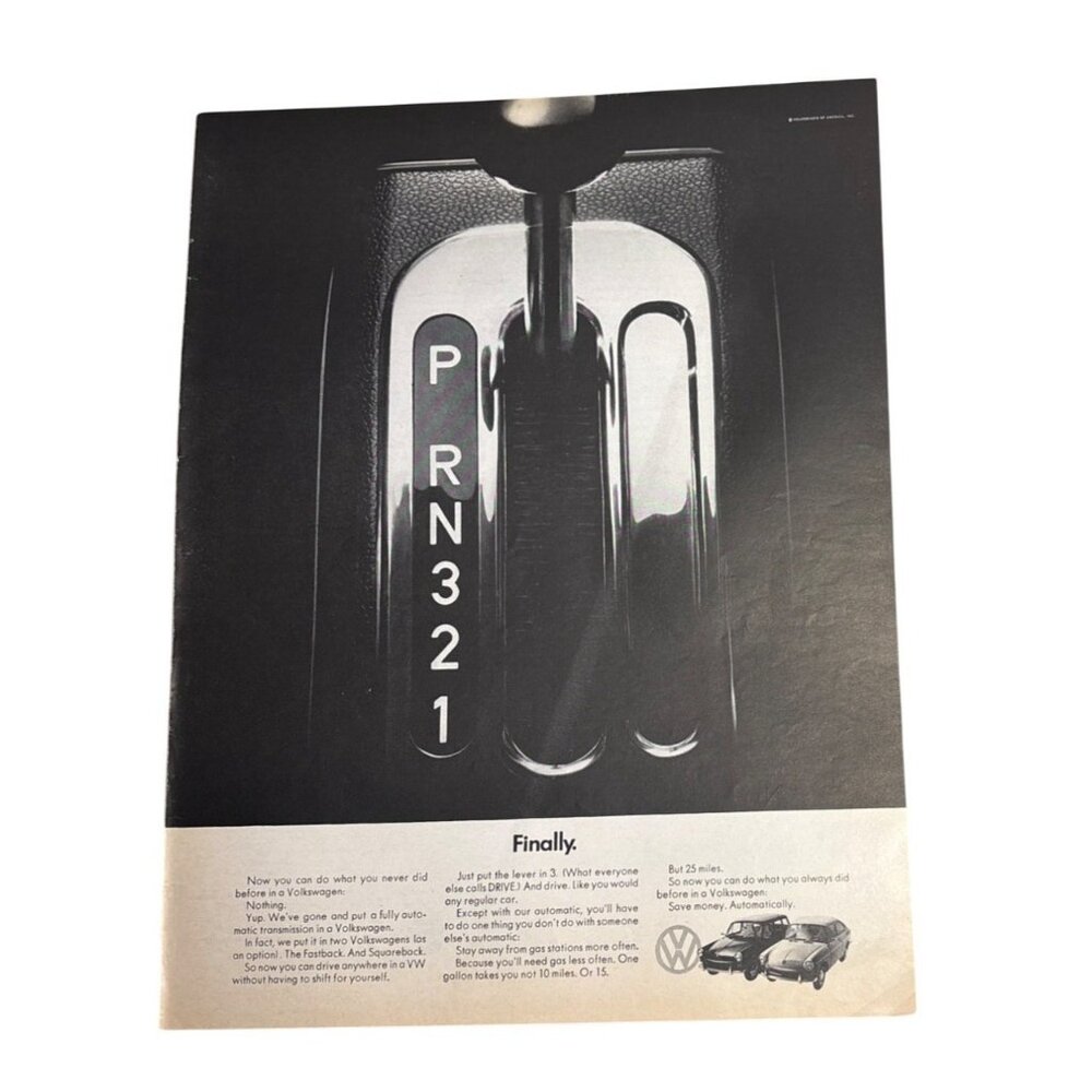 Vintage 1968 Volkswagen Fully Automatic Transmission Print Ad FINALLY